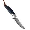 ALBATROSS Premium Damascus Folding Pocket Knife - EDC with Blue Fluorescent Carbon Handle, Ball Bearing Assisted Opening, Liner Lock for Camping, Hunting - HGDK028-BE view 3