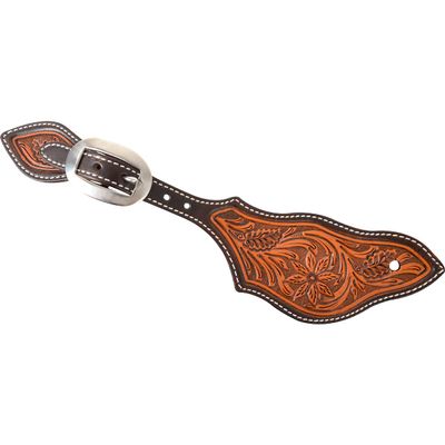 Martin Saddlery Natural Skirting Leather Floral Tooled Spur Straps w/Dyed Edges N/A N/A