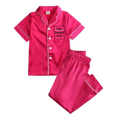 Kids Tales 2Pcs Custom Personalized Satin Pajamas Set Child Short Sleeve Button-Down Silk Loungewear Add Your Own Text Design PJS