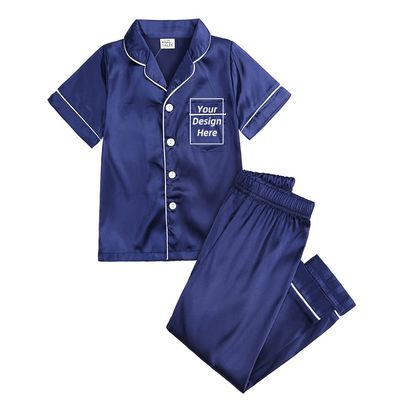 Kids Tales 2Pcs Custom Personalized Satin Pajamas Set Child Short Sleeve Button-Down Silk Loungewear Add Your Own Text Design PJS