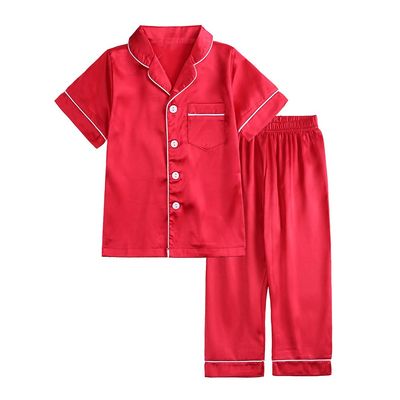 MYGBCPJS 2 Piece Kids Satin Pajamas Set Button-Down Sleepwear Loungewear PJS Shorts Sleeve Tops + Pants Red
