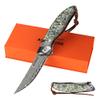 ALBATROSS Premium Damascus Pocket Knife - EDC Folding Knife with Abalone Shell Handle, Ball Bearing Opening, Liner Lock System - Everyday Carry for Outdoor, Hunting, Collection - HGDK028-AS view 1