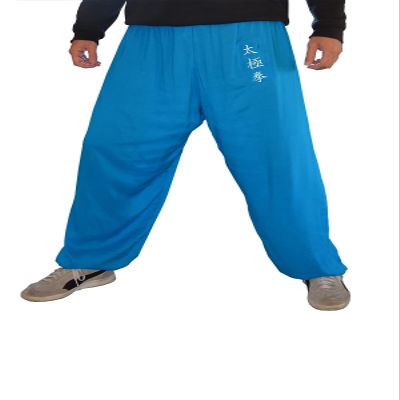 Kung Fu Pants Tai Chi and Wing Chun Bottoms Style for Women and Men Martial Arts Trousers Light and Smooth (Blue TJ, Size L)