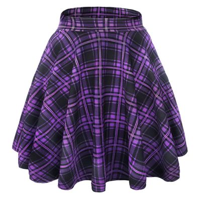 EXCHIC Women's Casual Stretchy Flared Mini Skater Skirt Basic A-Line Pleated Midi Skirt (S, 10)