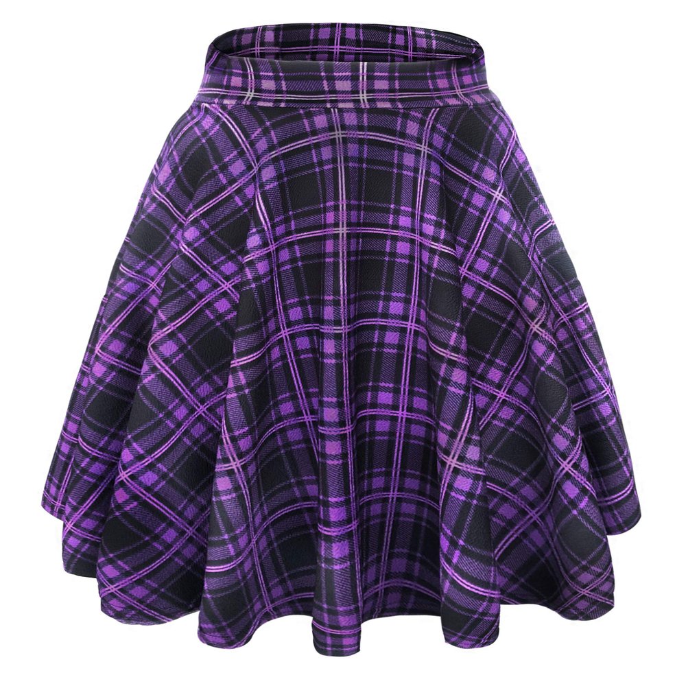 EXCHIC Women's Casual Stretchy Flared Mini Skater Skirt Basic A-Line Pleated Midi Skirt (S, 10)