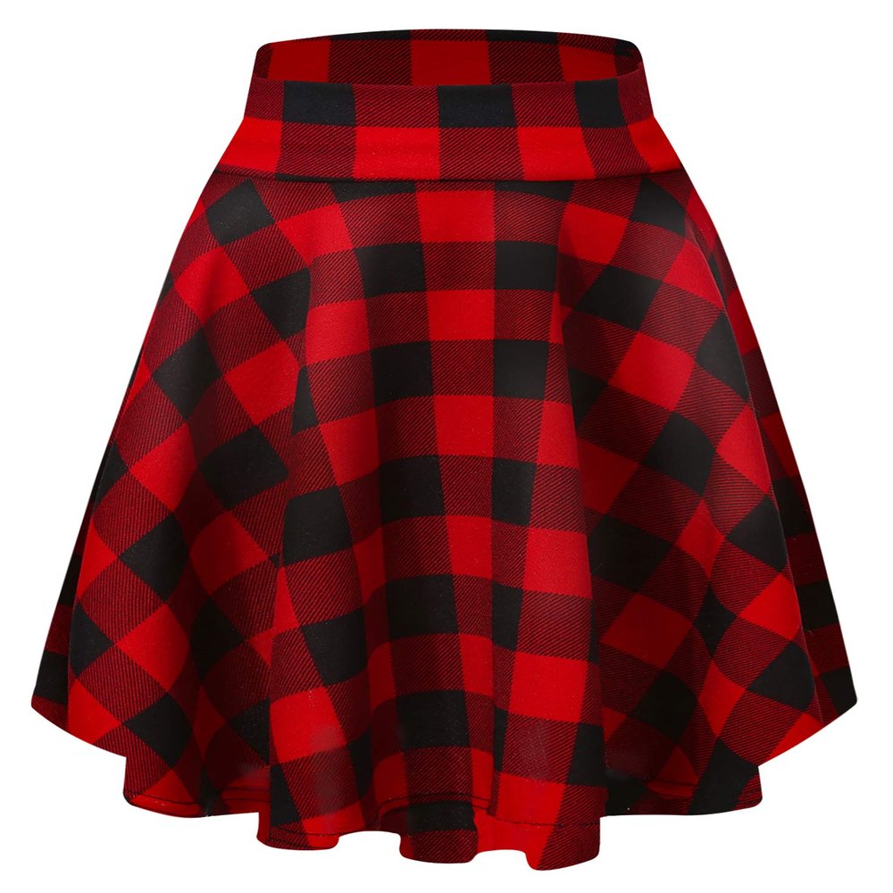 EXCHIC Women's Casual Stretchy Flared Mini Skater Skirt Basic A-Line Pleated Midi Skirt (L, 11)