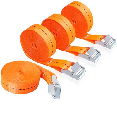 AYVANBER Tie Down Strap Heavy Duty Trailer Lashing Strap Cam Lock Buckle up to 600lbs 1" x16 ft for Surfboard Kayak Canoe Cargo Boat Luggage Bicycles Furniture & Moving Appliances (4-Pack Orange)