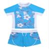 Hansber Kids Girls 2 Piece Rashguard Tankini Swimsuit Floral Short Sleeve Shirt with Boyshorts Bathing Suit Blue 6 view 3