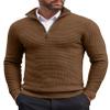 COOFANDY Men's Quarter Zip Sweaters Slim Fit Lightweight Cotton Knitted Casual Mock Neck Pullover Sweaters Brown view 1