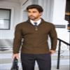 COOFANDY Men's Quarter Zip Sweaters Slim Fit Lightweight Cotton Knitted Casual Mock Neck Pullover Sweaters Brown view 4