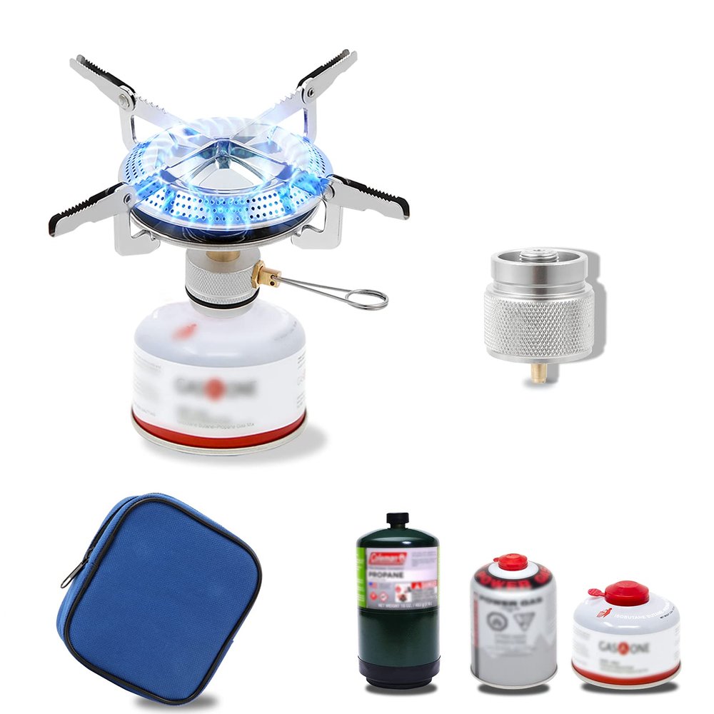 Backpacking Stove Portable Camping Stove Burner, Caudblor Small Backpack Stoves with Butane Adapter, Lightweight Hiking Stove with Carrying Case for Travel, Little Father's Day gifts Camp Stove
