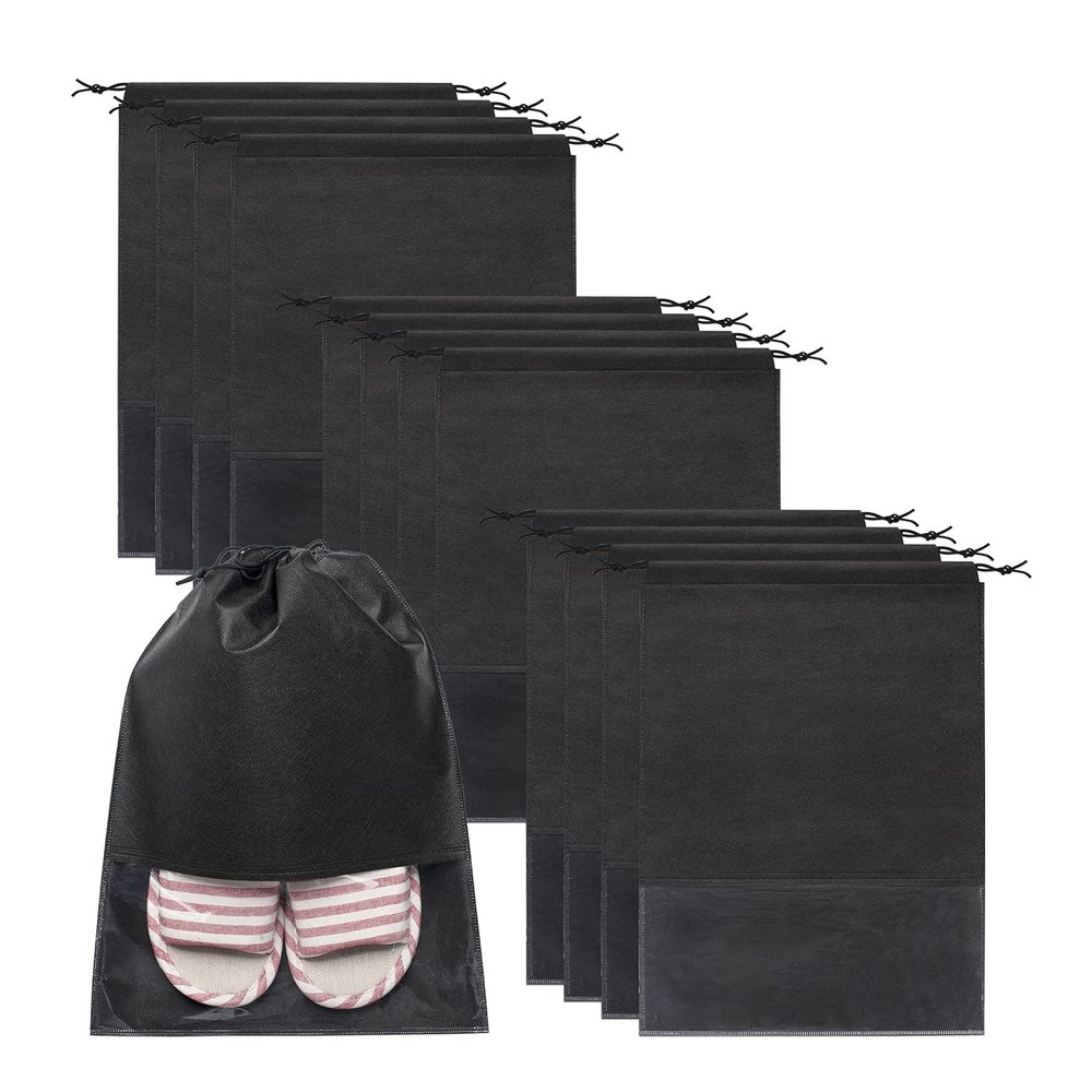 Burva Shoe Bags for Travel 14 Pack Shoe Pouch for Storage Packing with Transparent Windows Large for Men and Women - Black