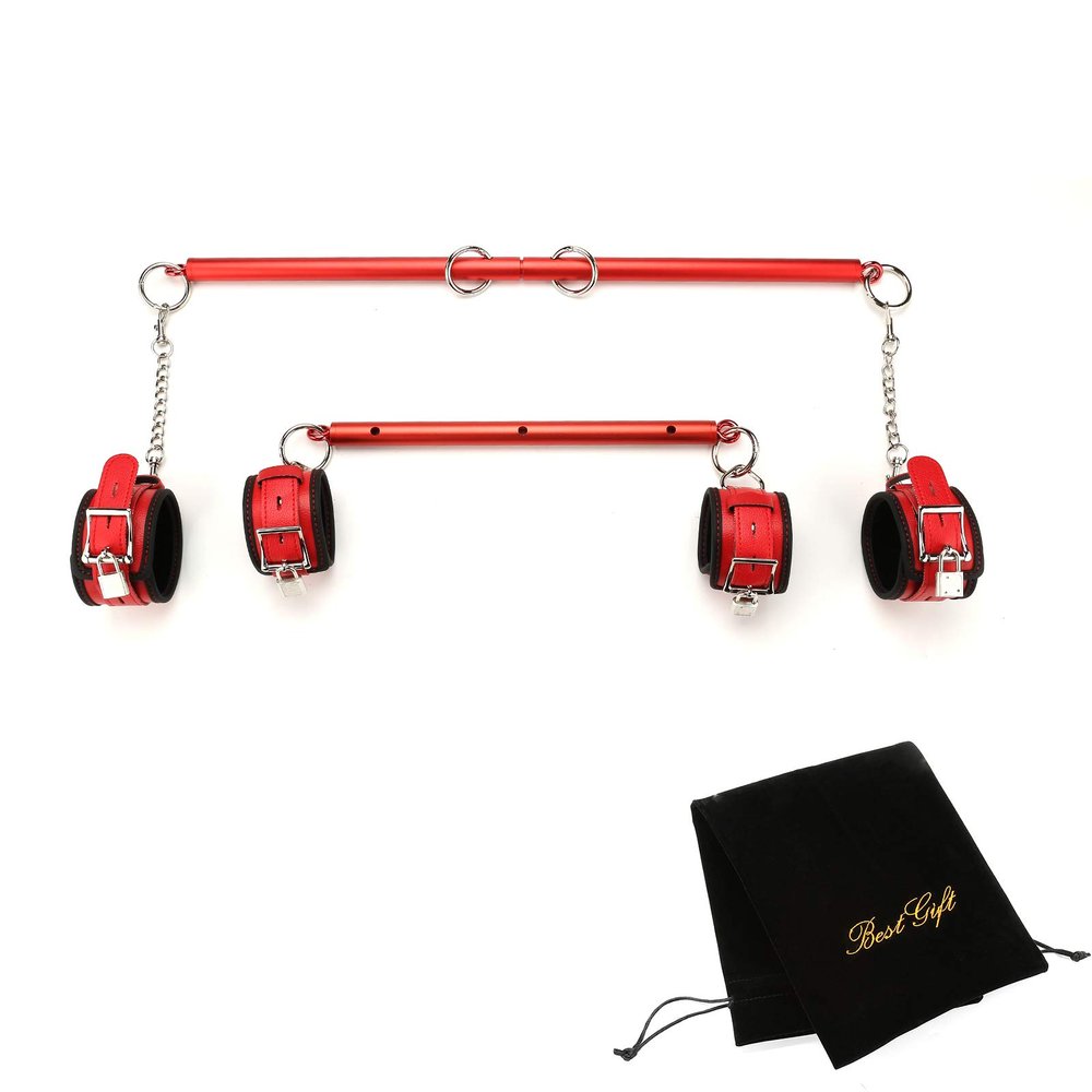 EXREIZST Adjustable 2 Pilates Spreader Bar Set Expandable Sports Aid Training Fitness Kit, Red