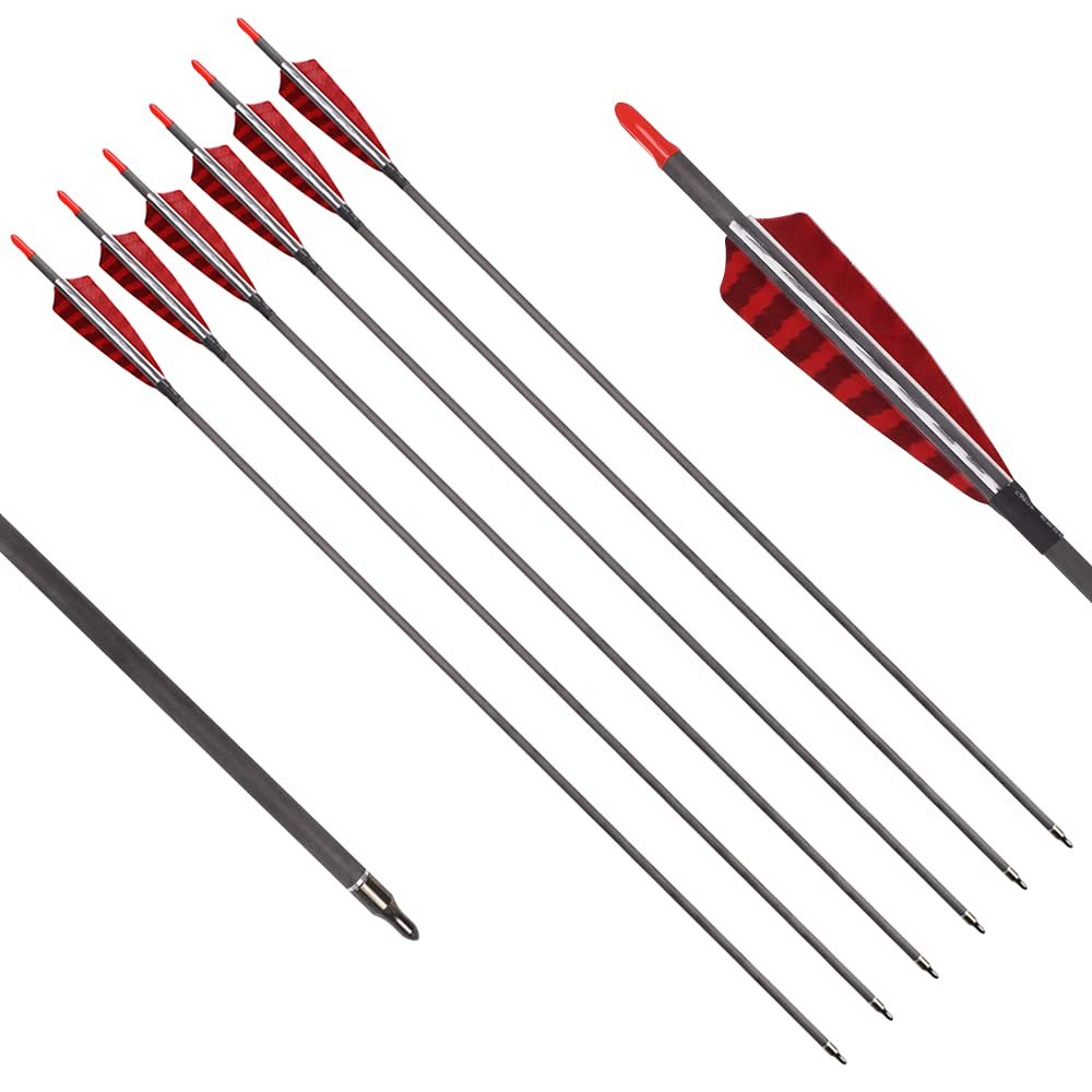 Elong 6PCS 30" Arrows for Compound Bows,Pure Carbon Hunting Arrows for Archery Spine 600 with 100 Grain Screw Tips,4" Turkey Feathers, for Compound & Recurve & Traditional Bow