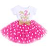 Baby Girls My 2nd Birthday Outfits Polka Dot Cake Smash Dress Two Years Old Short Sleeve Romper Shirt Ruffle Shiny Sequin Bow Tulle Tutu Skirt Letter Print Bodysuit 2PCS Clothes Set Hot Pink 2 2 view 1