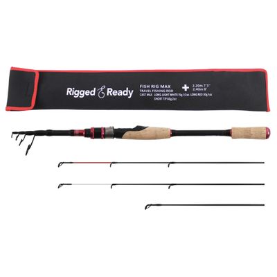Rigged and Ready Fish RIG MAX Tele. Spin Telescopic Rod 240cm 8' & 220cm 7' 3" with + 3 Tips and 3 cast Lengths.