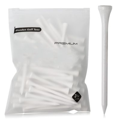 3- inch Pro Wood Golf Tees | 100 Count | Resealable Bag | Natural Sustainable Bamboo Material | Tall White Wooden Tees | Perfect for Every Tee Shot