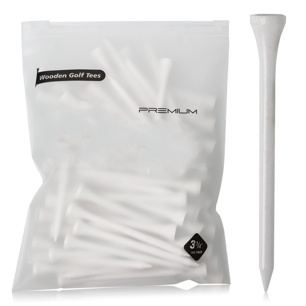3- inch Pro Wood Golf Tees | 100 Count | Resealable Bag | Natural Sustainable Bamboo Material | Tall White Wooden Tees | Perfect for Every Tee Shot