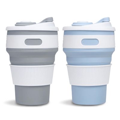 2-Pack Collapsible Coffee Cup Reusable 12oz Leakproof Travel Coffee Mug, Silicone, Foldable & Portable for Hiking, Camping, Office | Lightweight, Heat-Resistant, Easy to Clean, Outdoor & Travel Cup