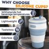 2-Pack Collapsible Coffee Cup Reusable  12oz Leakproof Travel Coffee Mug, Silicone, Foldable & Portable for Hiking, Camping, Office | Lightweight, Heat-Resistant, Easy to Clean, Outdoor & Travel Cup view 3