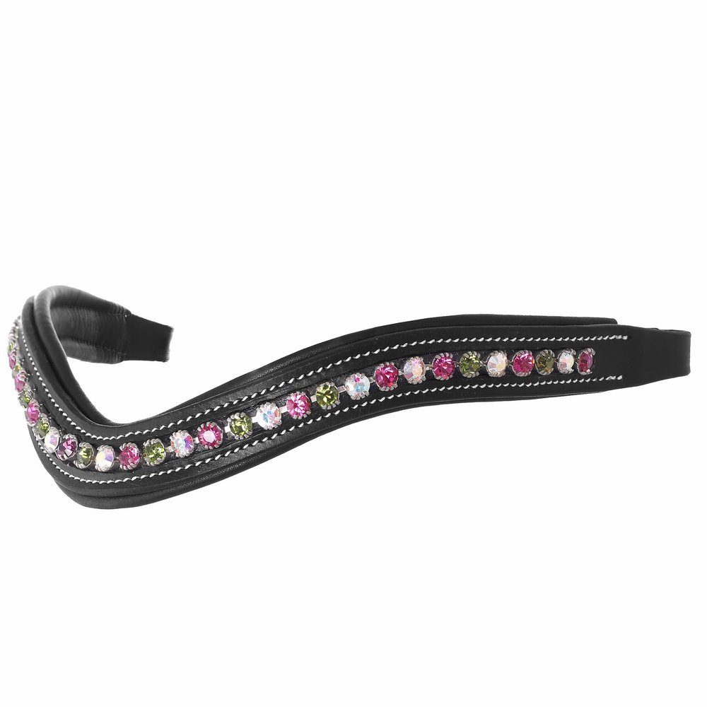 Exion Horse Browband for English Bridle | Curved Shape Padded Equestrian Browband for Show & Dressage | Fuschia, Aurore Boreale, Olivine Crystal Browband for Horses