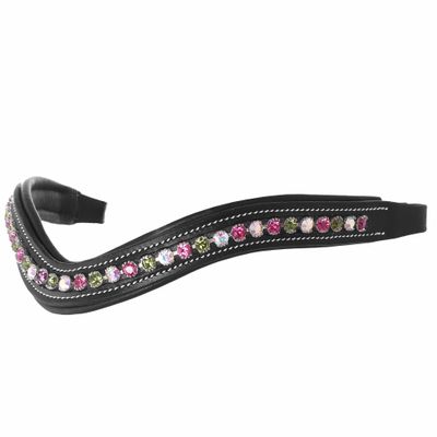 Exion Horse Browband for English Bridle | Curved Shape Padded Equestrian Browband for Show & Dressage | Fuschia, Aurore Boreale, Olivine Crystal Browband for Horses