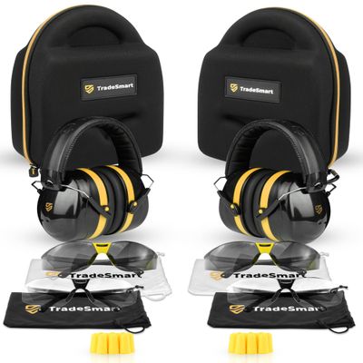 TradeSmart Gun Range Protection Duo Kit - 2x Yellow Shooting Eye and Ear Protection for Women and Men, U.S. Certified