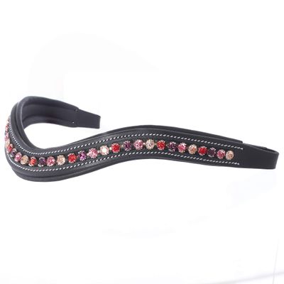 Exion Horse Browband for English Bridle | Curved Shape Padded Equestrian Browband for Show & Dressage | Light Peach, Rose, Fuchsia, Light Siam Crystal Browband for Horses
