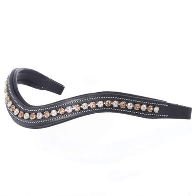 Exion Horse Browband For English Bridle | Curved Shape Padded Equestrian Browband For Show & Dressage | Light Peach, Clear Crystal Browband For Horses