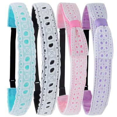 FROG SAC Non Slip Lace Headbands for Girls, Adjustable Lacy Eyelet Head Bands for Kids, Cute Noslip Headband Pack for Toddlers, No Slip Girl Toddler Hair Accessories