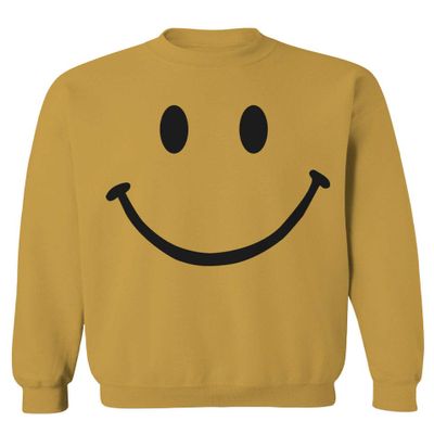 VICES AND VIRTUESS 0357. Cute Graphic Happy Funny Smile Smiling Smiley face Positive Smiley Men's Crewneck Sweatshirt (Gold Small)