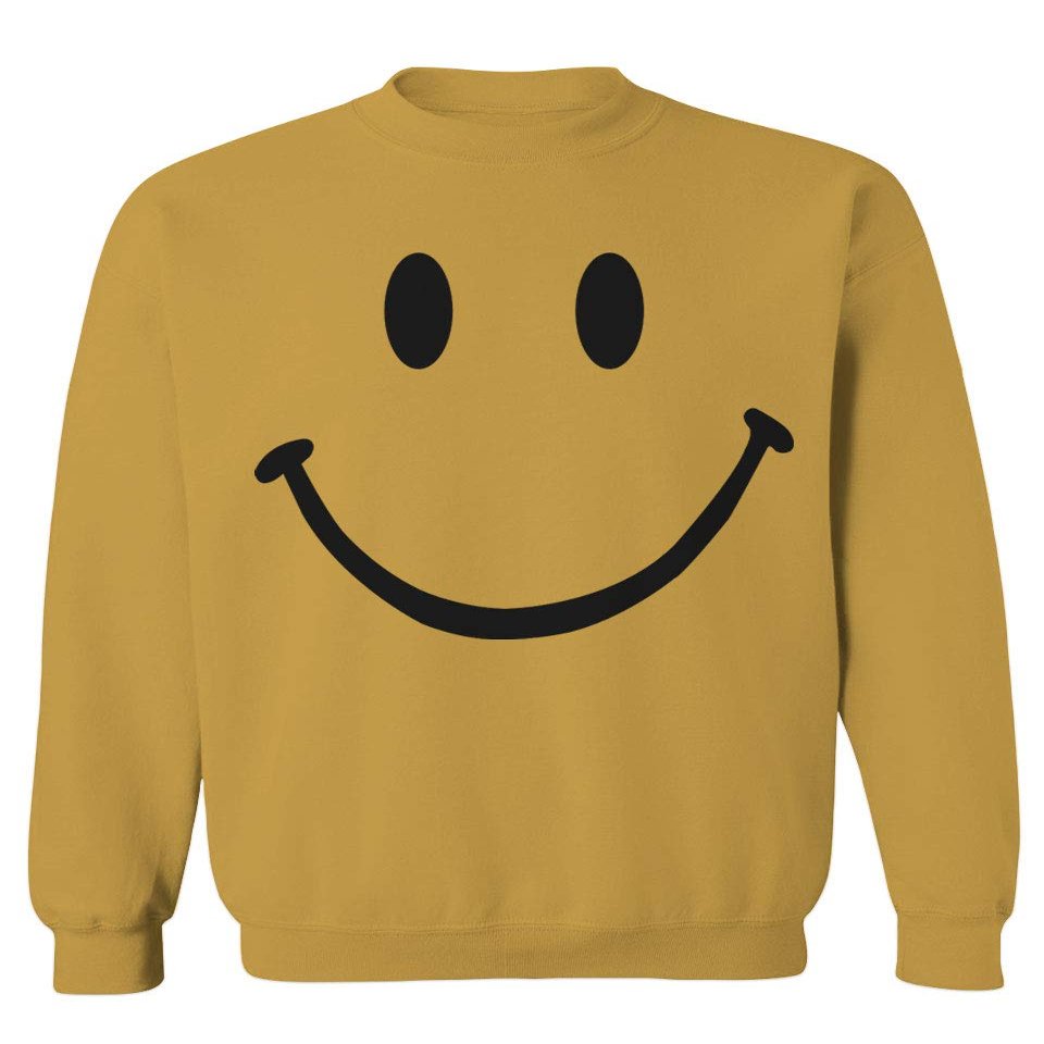 VICES AND VIRTUESS 0357. Cute Graphic Happy Funny Smile Smiling Smiley face Positive Smiley Men's Crewneck Sweatshirt (Gold Small)