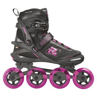 ROCES Women's Pic Tif Outdoor Breathable Fitness Comfort 4 80mm Wheels Racing Inline Skates with Memory Buckle, Easy Entry Boots, Glass Fiber Reinforced Shell & Aluminum Frame, Black/Fuchsia, 7