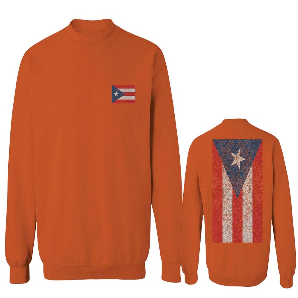 0062. Puerto Rico Flag Boricua Rican Nuyorican Men's Crewneck Sweatshirt (Orange Small)