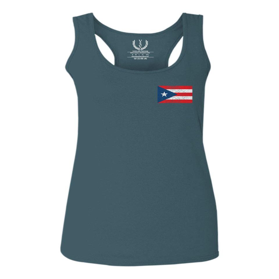 0062. Puerto Rico Flag Boricua Rican Nuyorican Women's Tank Top Racerback (Indigo Blue Small)