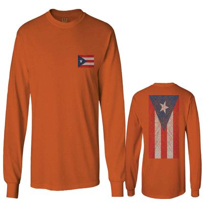 0062. Puerto Rico Flag Boricua Rican Nuyorican Men's Long Sleeve t Shirt (Orange Small)