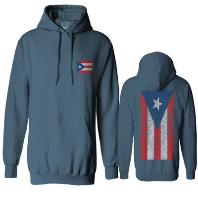 0062. Puerto Rico Flag Boricua Rican Nuyorican Sweatshirt Pullover Hoodie (Indigo Blue, Medium)