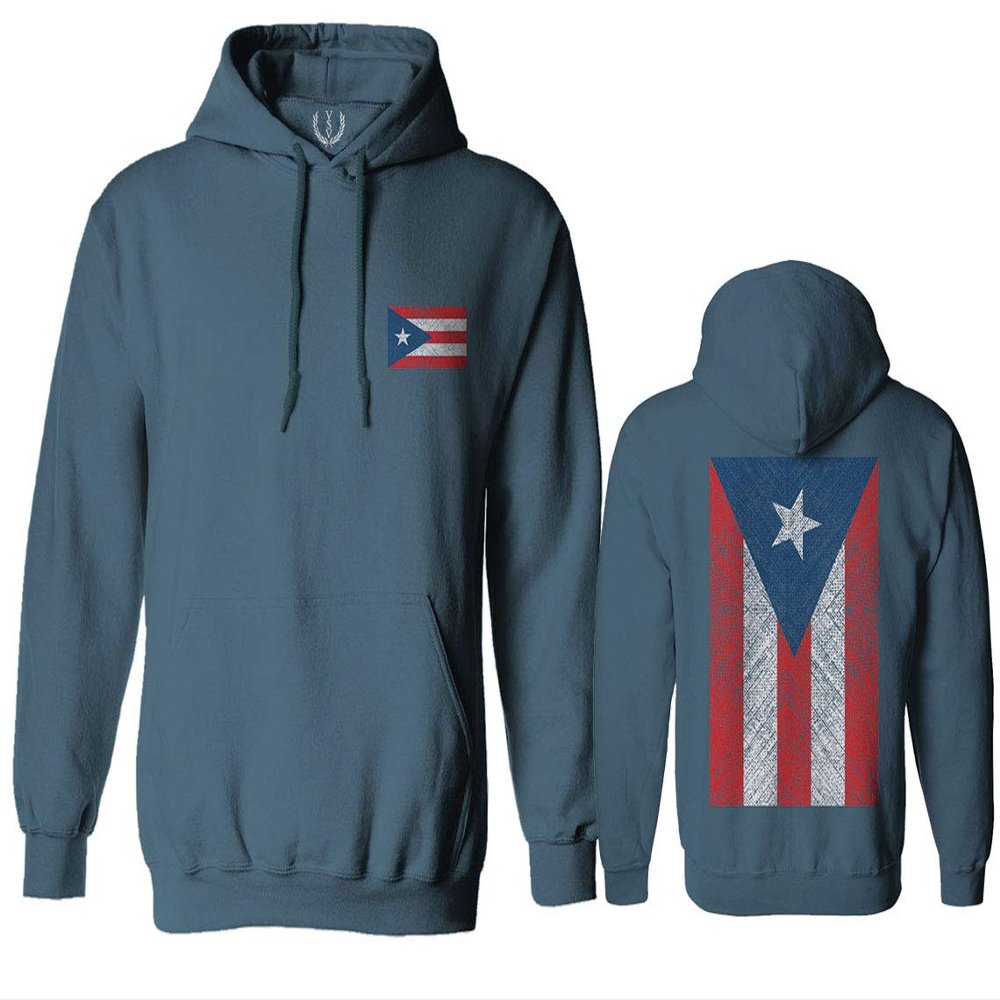 0062. Puerto Rico Flag Boricua Rican Nuyorican Sweatshirt Pullover Hoodie (Indigo Blue, Medium)
