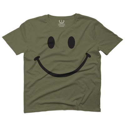 0357. Cute Graphic Happy Funny Smile Smiling Smiley face Positive Smiley for Men T Shirt (Olive Green, 2X-Large)
