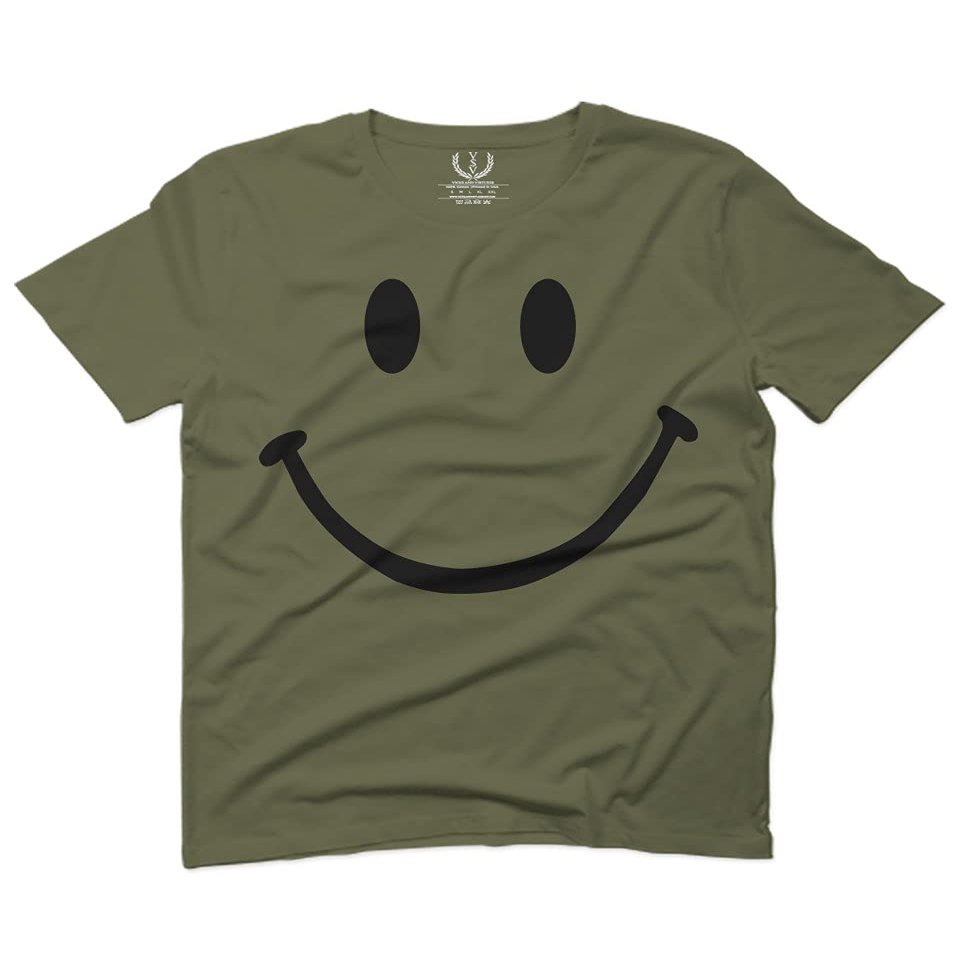 0357. Cute Graphic Happy Funny Smile Smiling Smiley face Positive Smiley for Men T Shirt (Olive Green, 2X-Large)