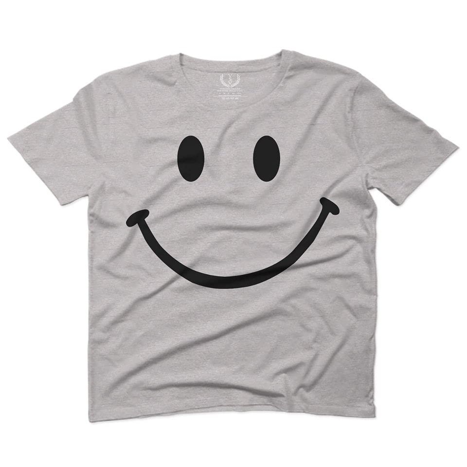 0357. Cute Graphic Happy Funny Smile Smiling Smiley face Positive Smiley for Men T Shirt (Light Gray 2X-Large)