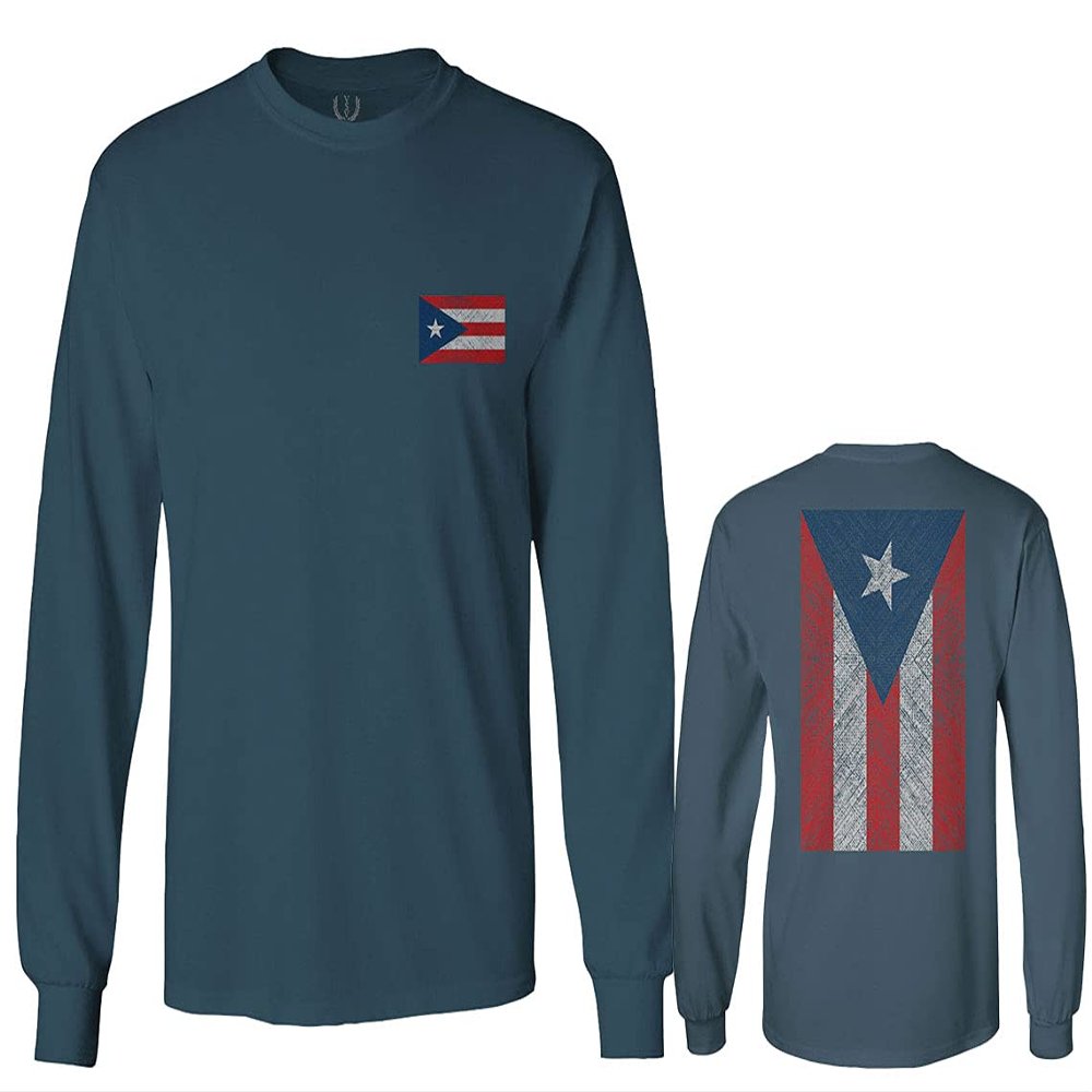 0062. Puerto Rico Flag Boricua Rican Nuyorican Men's Long Sleeve t Shirt (Indigo Blue Large)