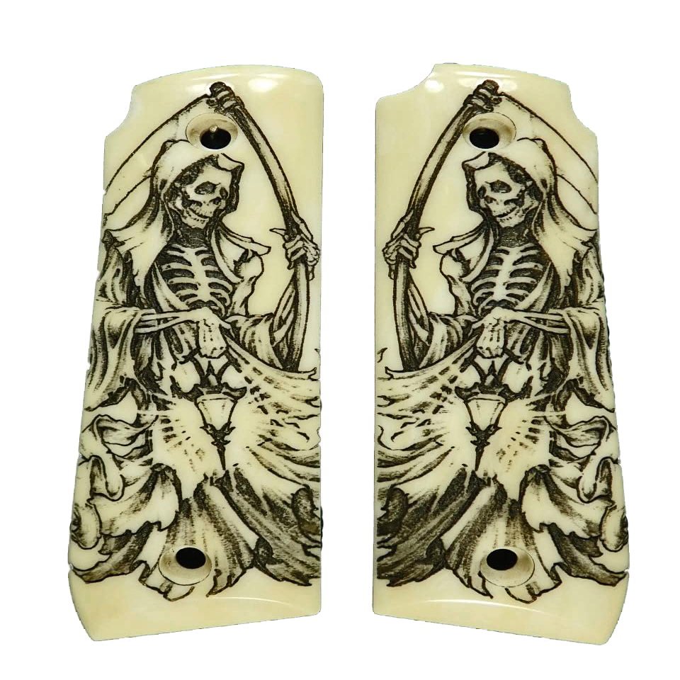 Faux Ivory Grim Reaper Ruger Mark IV 22/45 Grips