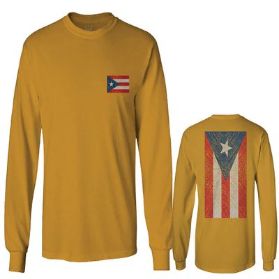 0062. Puerto Rico Flag Boricua Rican Nuyorican Men's Long Sleeve t Shirt (Gold X-Large)