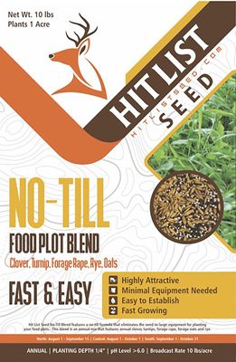 Hit List Seed No Till Annual Mix - Throw and Grow Clover, Rye, Turnip, Brassica, Oats - No Plow Food Plot Seed for Deer - 10 lbs