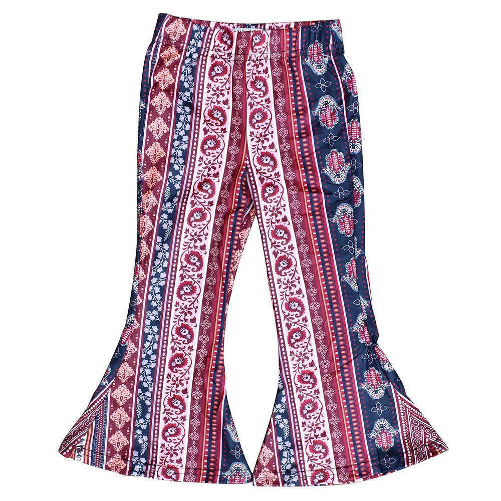 Daisy Del Sol Little Girls Boho Bell Bottom Stretch Legging Flared Soft Yoga Pants Toddler Childrens Kids 2T-8 Years (Marsala, 3T)
