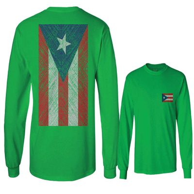 0062. Puerto Rico Flag Boricua Rican Nuyorican Men's Long Sleeve t Shirt (Irish Green X-Large)