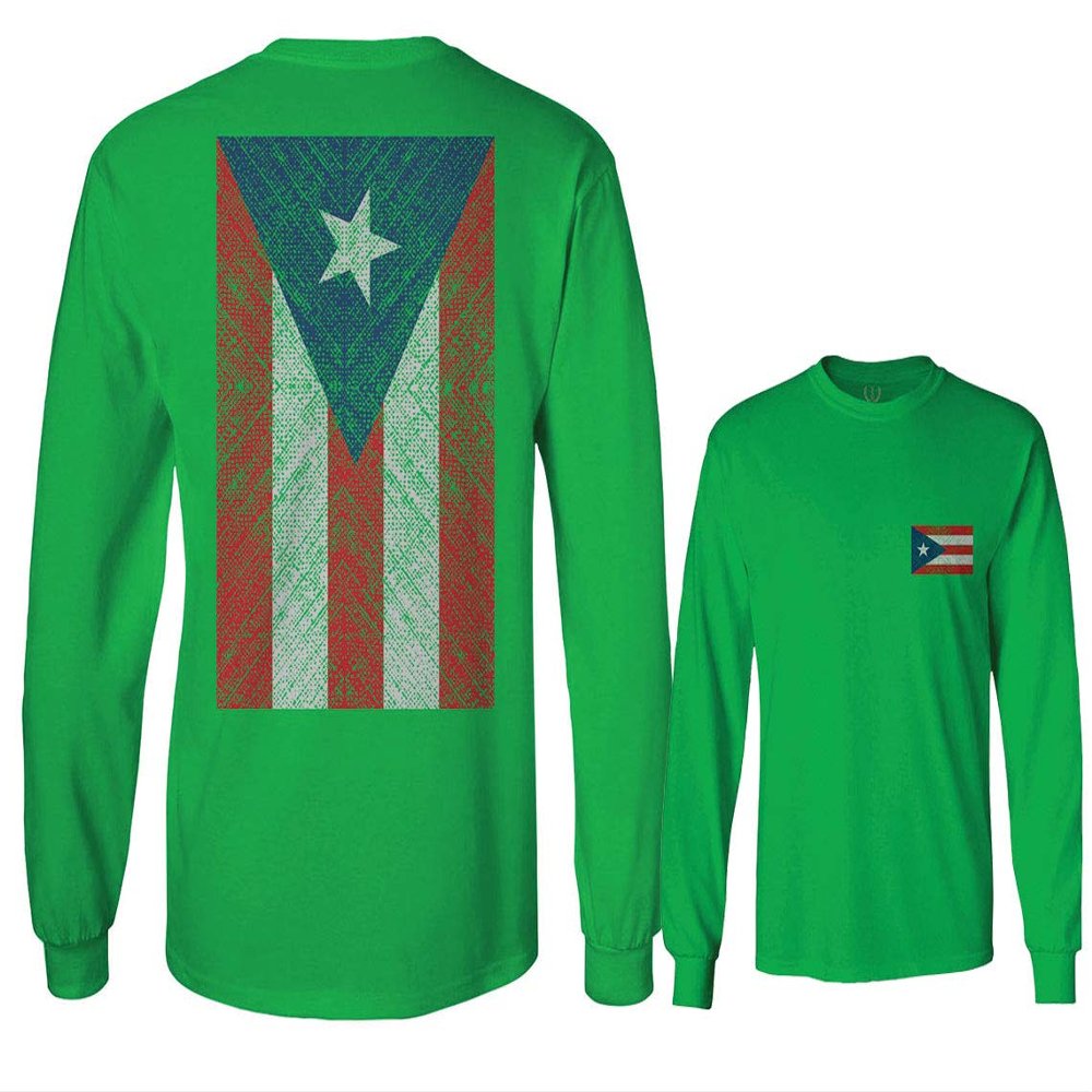 0062. Puerto Rico Flag Boricua Rican Nuyorican Men's Long Sleeve t Shirt (Irish Green X-Large)