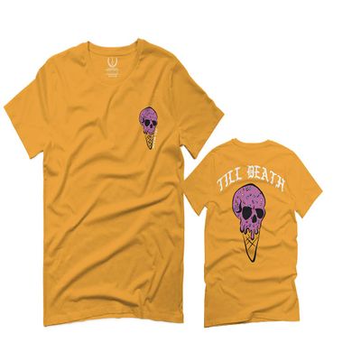 0258. Cool Graphic Candy Ice Cream Skull Summer Till Death Society streetwaer for Men T Shirt (Gold 2X-Large)