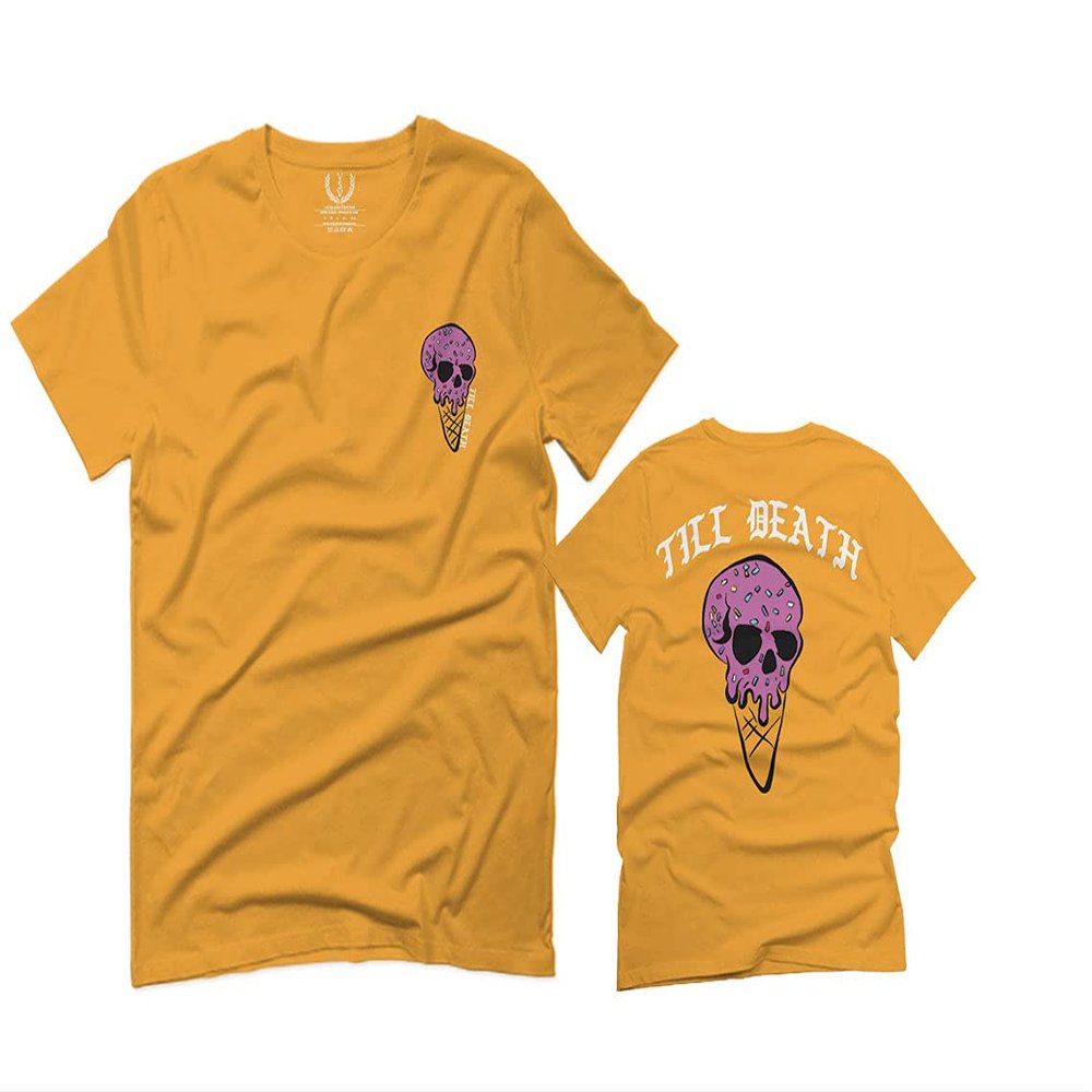 0258. Cool Graphic Candy Ice Cream Skull Summer Till Death Society streetwaer for Men T Shirt (Gold 2X-Large)